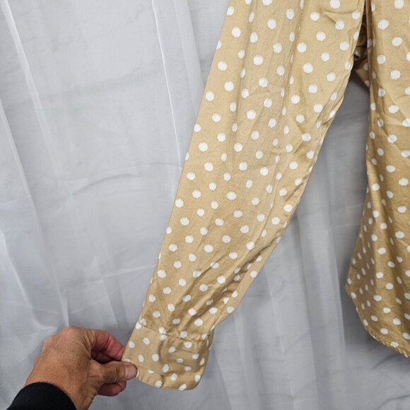 Lane Bryant Tan White Polka Dot Blouse Beaded Button-Down 16 - Picture 4 of 12